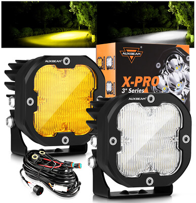 AUXBEAM 3'' LED Work Light Cube Pods OffRoad FOG Lights Truck Driving White Amber