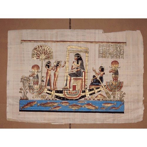 Papyrus Paper Egyptian Art Hand Painted Nefertiti Unique Vintage 17" x 24" XL