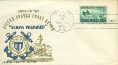 1945 FDC - Scott# 936 - US Coast Guard - Sanders Cachet  UA