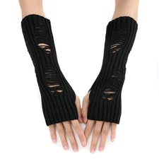 VASANA Ripped Fingerless Glove Arm Warmer Crochet Glove Girl Torn 30CM Black