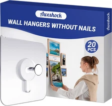 Picture Hangers without Nails, Nail Free Wall Hangers,20 Counts Adhesive Wall Ho