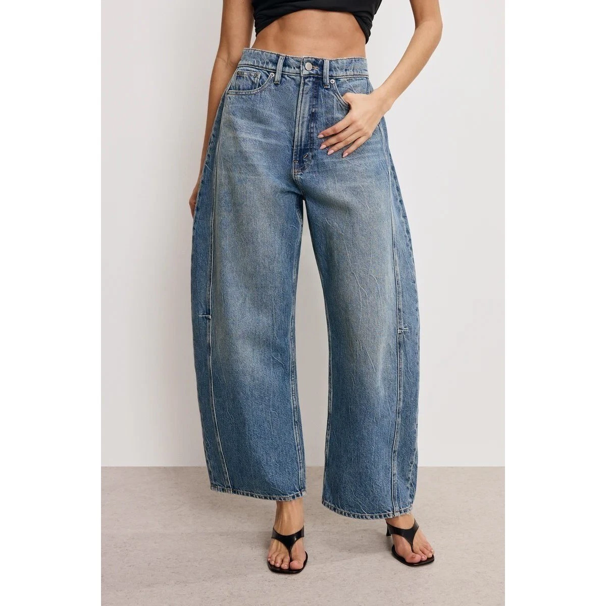 Good American Extreme Barrel Leg Jeans NWT High Rise Baggy Wide Fit Size 10