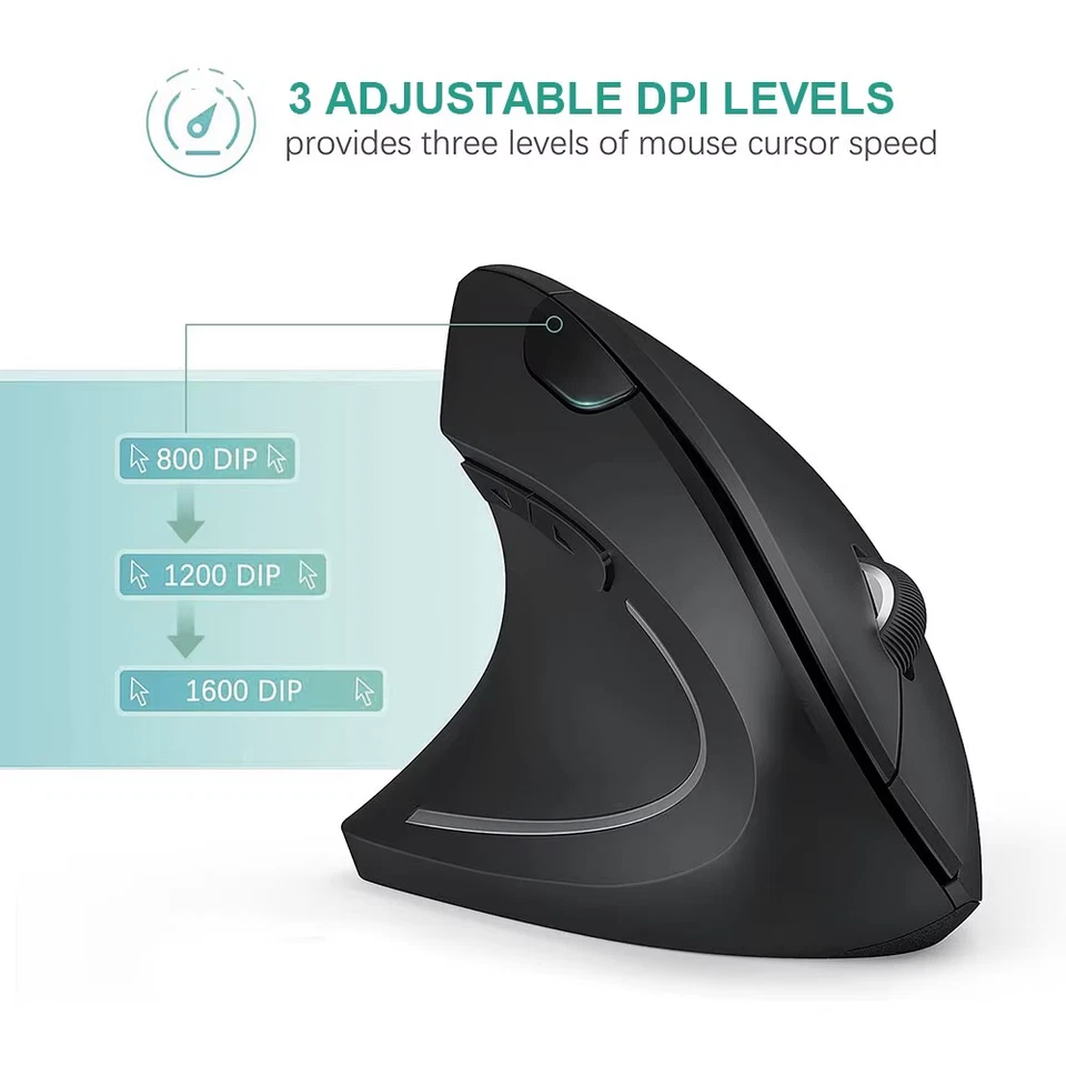 Vertical Mouse Ergonomic 2.4GHz Wireless Optical Mice 3 Adjustable DPI 800/1200/ - Image 2 of 4