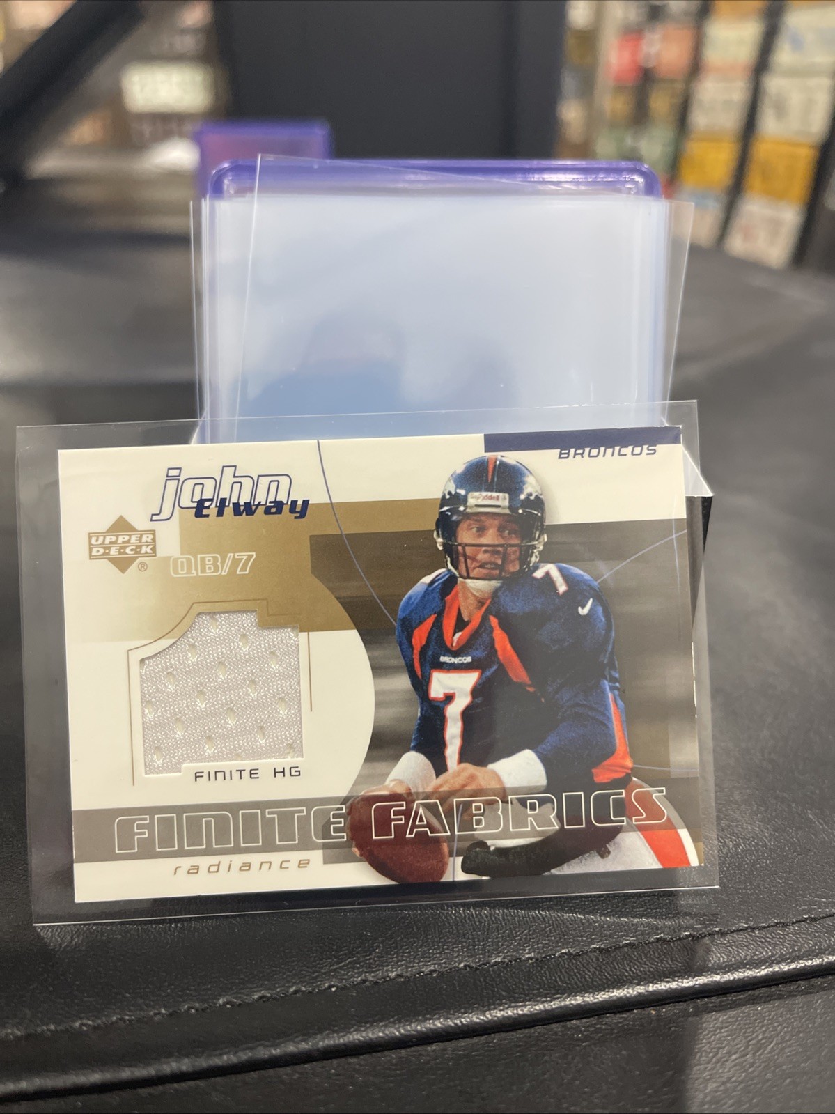 2004 Upper Deck Finite Fabrics John Elway Game Used Jersey Card Broncos Gold /25