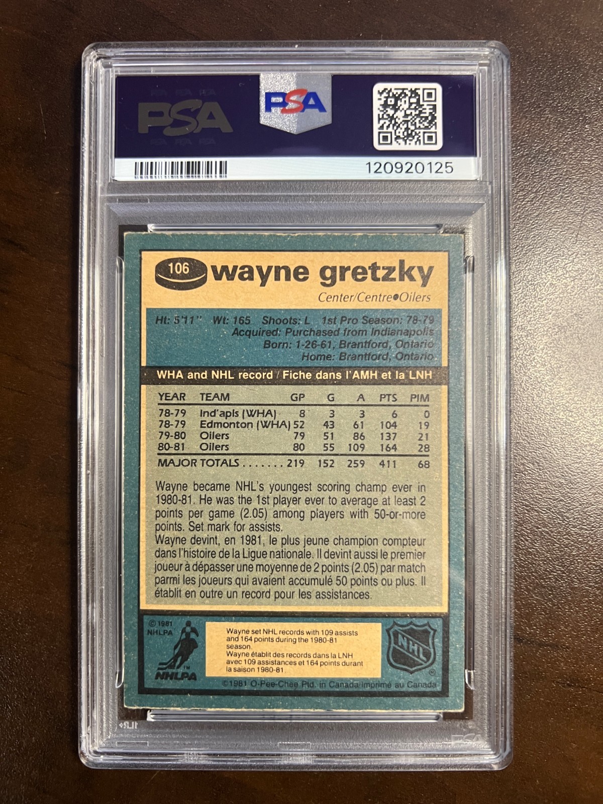 1981-82 O-Pee-Chee Wayne Gretzky #106 HOF PSA 4 view 2