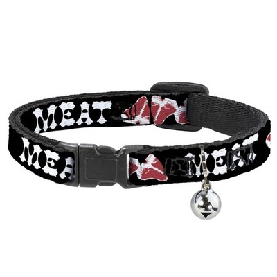 Cat Collar Breakaway with Bell Steaks w/MEAT Text NARROW Fits 8.5-12 (US IMPORT)