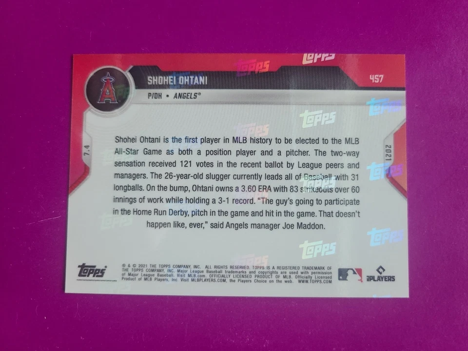 2021 Topps Now - #457 Shohei Ohtani - Image 2 of 2