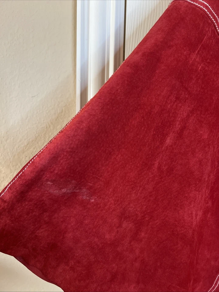 Capa Boho Occidental Margaret Godfrey de Cuero Genuino Gamuza Roja De Colección Talla XL Foto 3 de 4