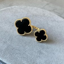 onyx ring two motifs open size 925 silver gold plated