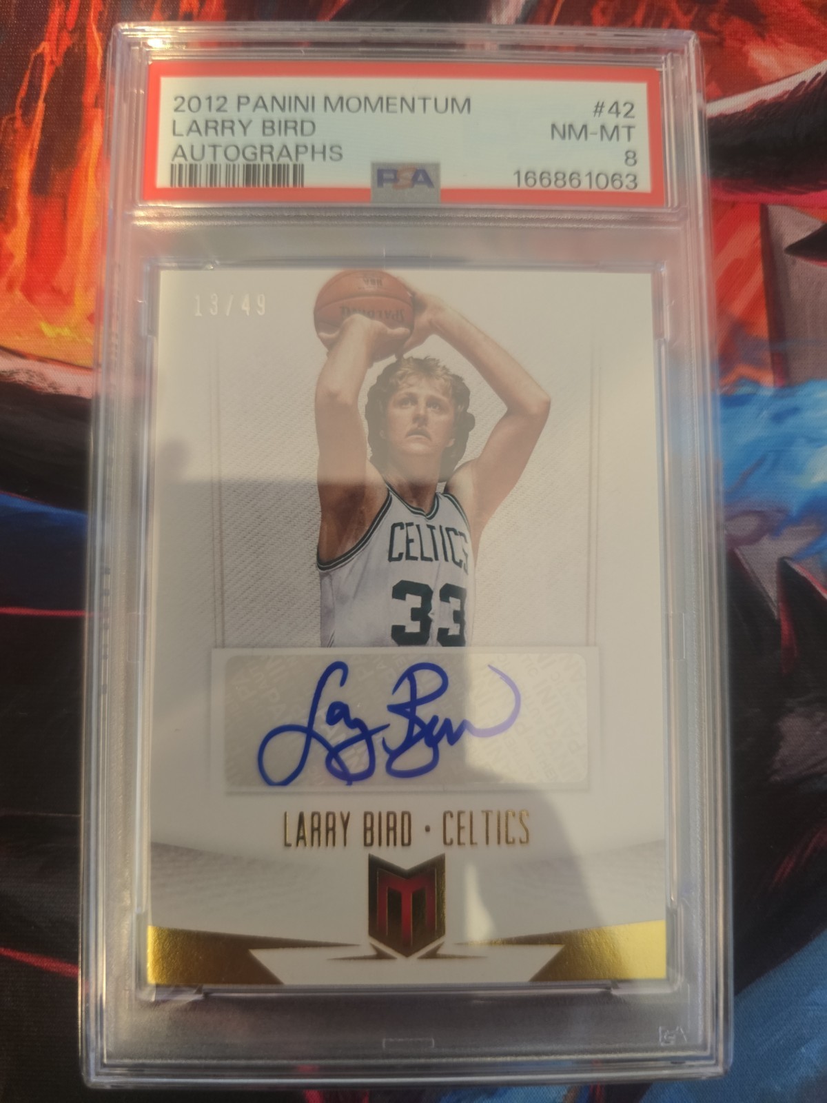 Panini 2012-13 Momentum Larry Bird Celtics Auto Serial Numbered /49 #42 PSA 8
