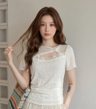 Fashion Women's Short Sleeve Lace Bowknot T shirt Slim Fit Tops Summer Sweet