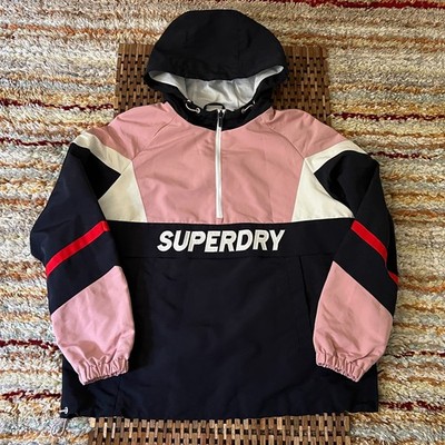 Superdry Japan Soft Shell Anorak Jacket Hoodie Hoody Blue Pink Red Large L