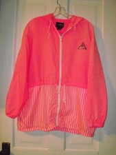 Size XL Vintage 80s-90s Neon Pink Zip Front Nylon Windbreaker Jacket with Hood