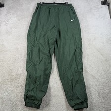 Vintage Nike Windbreaker Pants Mens Medium Green Lined Drawstring Zip Ankle 90s