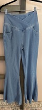 HALARA Crossfront Pull On Flare Pants-Denim Blue-Women  s XS-inseam31  NWOT