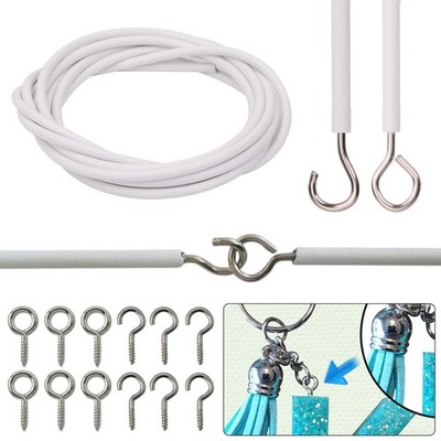 GARDINENNETZ DRAHT WEISS FENSTERVOILE KABEL KORDEL MIT HAKEN UND ÖSEN 2/3/4/5/10/25M