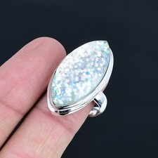 Anillo ajustable hecho a mano marquesa de plata de ley 925 de vidrio dicroico AAB 1518