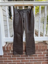 Vintage Newport News Brown Real Leather Motorcycle Bootcut Pants Size 6P 29 in