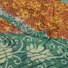 Sanskriti Vintage Sarees Orange  Yellow Pure Georgette Print Sari 5 Yd Fabric