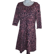 Title Nine Drea 3/4 sleeve Dress Purple Blue Batik Women S Fit Flare Athleisure