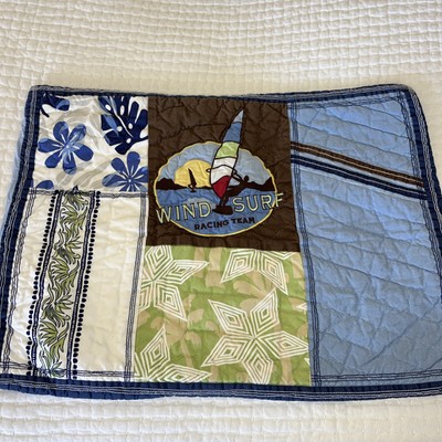 2 POTTERY BARN KIDS Wind Surf Racing Tropical Quilted STANDARD Shams Blue Brown