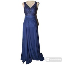 NWT PromGirl Size X-Small Blue Sequin Cut Out Back Long Formal Gown with Wrap
