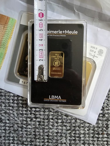 GRAMMGoldbarren 10 g Gramm 999.9 Gold Heimerle + Meule original geblistert - Bild 2 von 4