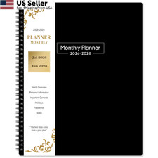2026-2028 Monthly Planner - from July 2026 to Large, Black