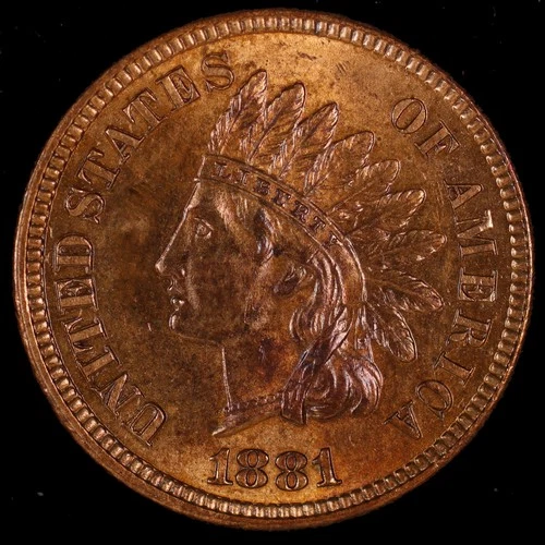 Indian Head Cent. 1881 Uncirculated Red. Lot # 9061-360-36