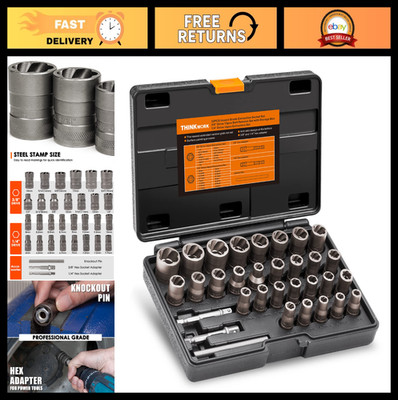32-Piece Bolt Extractor Kit - Nut & Lug Nut Remover for Damaged Stripped Fastene