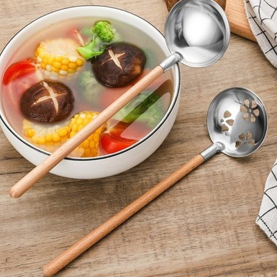 304 SS Sieblöffel für Hot Pot Kochen Holzgriff 25,5 cm Länge