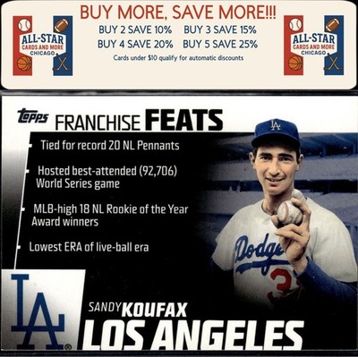 2019 Topps #FF-14 Sandy Koufax Franchise Feats Los Angeles Dodgers