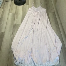 Vintage Shadowline Lingerie Nightgown Slip Light Pink Lace Long Small Silky Feel