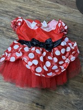 Disney Minnie Mouse Baby Costume Dress Sizes 12-18M Red Polka Dot With Toole