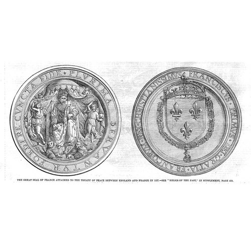 Great Seal of France attached to English Peace Treaty of 1527-Antique Print 1860