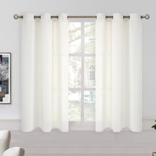 Ivory Cream Short Linen Sheer Curtains 48 Inch Length for Small Windows, Grom...