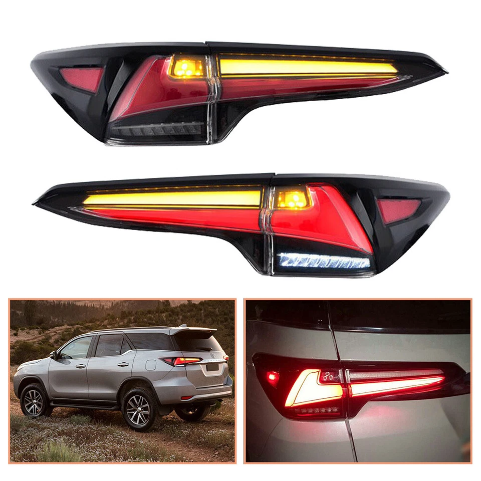 For Toyota Fortuner Dark Tail Lights Assembly Dynamic LED Turn Signal 2017-2019 - Image 2 of 4