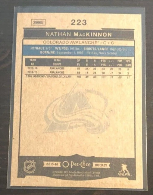 2015-16 O-Pee-Chee NATHAN MACKINNON #223 Avalanche - Image 2 of 2
