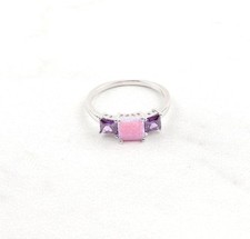 Sterling Silver 2.25 cttw Pink Opal And Purple Cubic Zirconia 3 Stone Ring