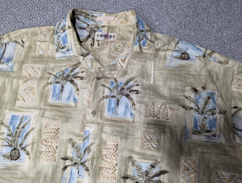 CAMPIA Men's Green Palm Trees Hawaiian Aloha Tropical Cotton Button Shirt - 3XL - Picture 9 of 12