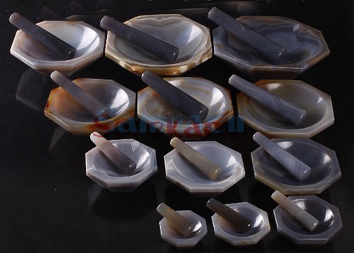 Set ciotola per macinare pestello malta agata 40-100 mm malta pietra - Foto 6 di 7