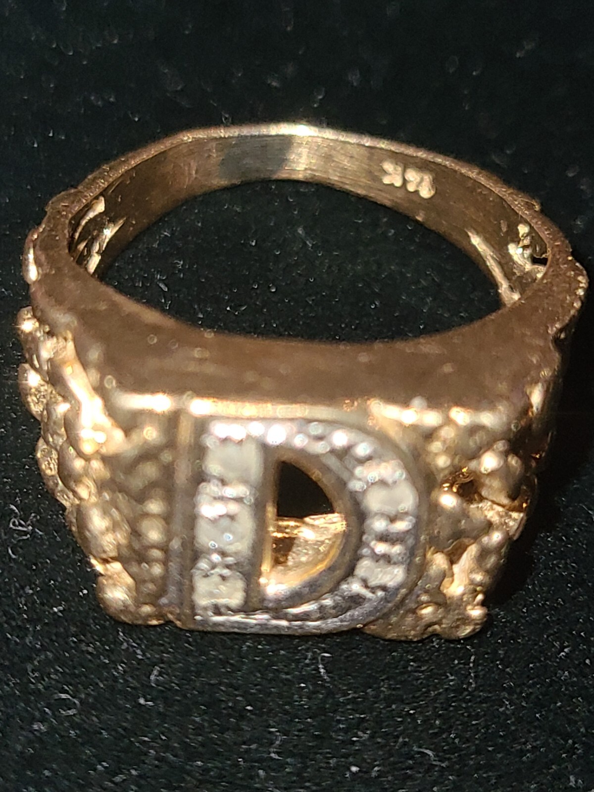 14k Gold Diamond Initial Ring, Solid Gold Nugget … - image 17