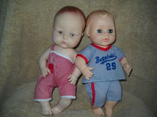 VINTAGE BOY BABY DOLLS~HORSMAN 1962 BASEBALL & 1970 EEGEE #3 IN RED SUN SUIT - Picture 1 of 6