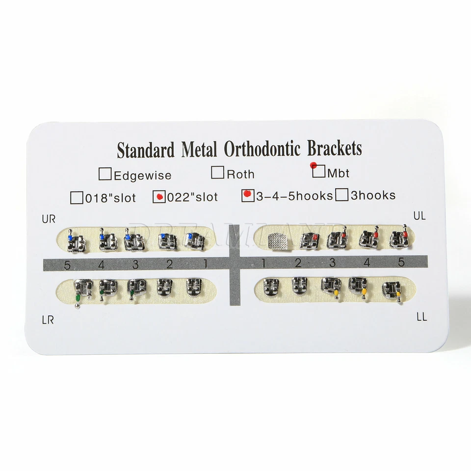 1-100 paquetes de brackets ortopédicos dentales estándar MBT 0,022 ranura 345 ganchos Foto 2 de 4