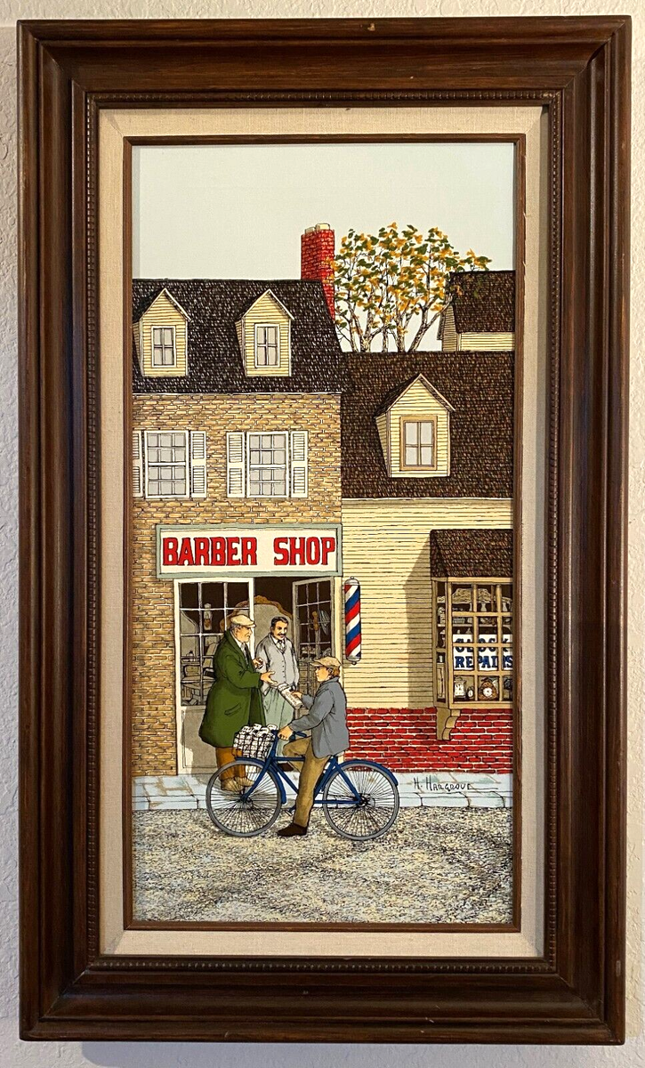 アメリカンヴィンテージ絵画　H.HARGROVE キャンパス地　セリグラフ Vintage Framed and Numbered H. Hargrove Oil Painting