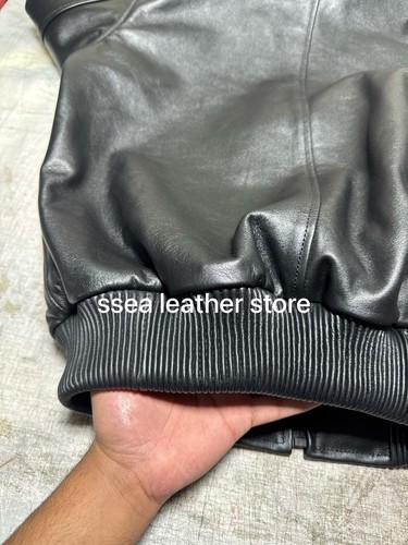 Men's Black Premium Leather Handmade Hoodie Genuine Lambskin Leather Hoodie - Picture 6 of 6