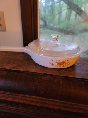 Vtg Corningware Wildflower 6 1/2'' Skillet With Clear Lid