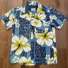 Vintage Kauai Shirt Loop Collar Barkcloth Cotton Hawaiian Surf 1960s Mens SMALL