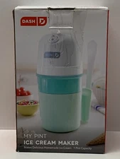 Dash My Pint Ice Cream Yogurt Sorbet Maker Aqua & White With Mixing Spoon