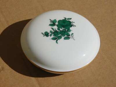 Vintage Wien Augarten Vienna Green Rose  Porcelain Trinket Box 3-3/4'' MINT